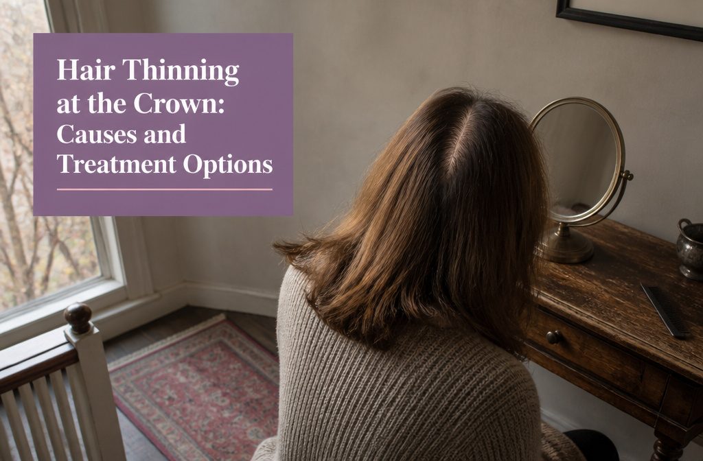 Hair thinning at the crown with more scalp visible through the hair