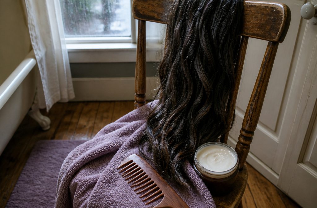 Long hair hanging past the shoulders as a stylist trims the uneven ends