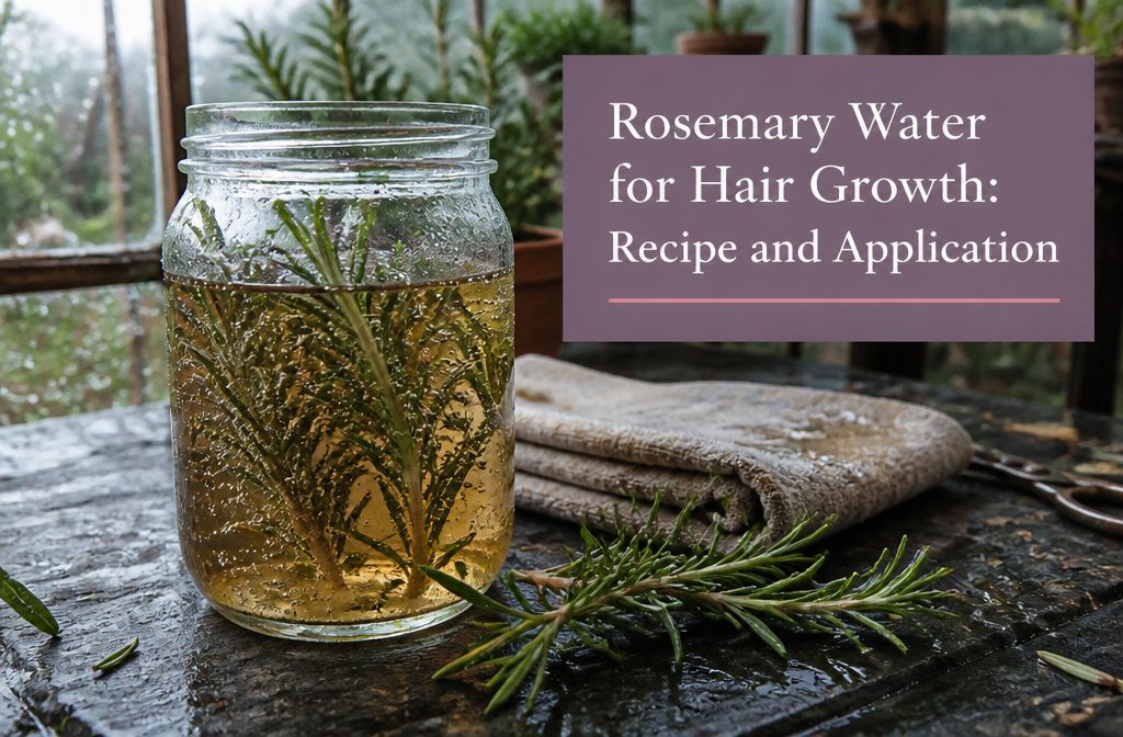 Rosemary sprigs beside a spray bottle of herbal water